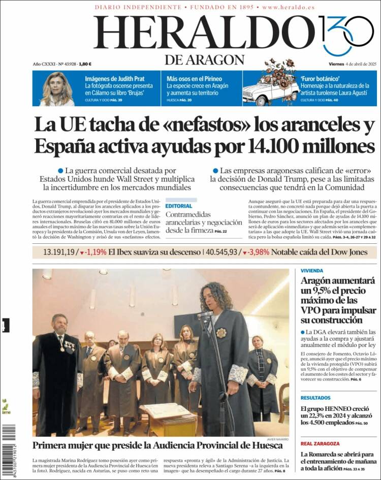 Portada de Heraldo de Aragón (España)