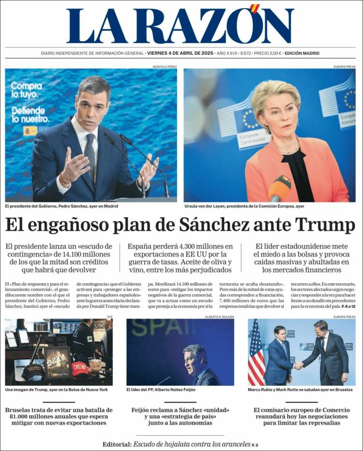 Portada de La Razón (España)
