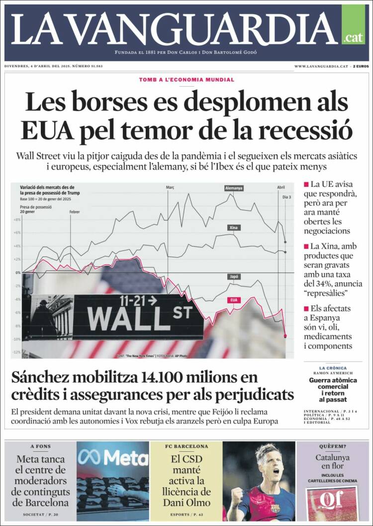 Portada de La Vanguardia (España)