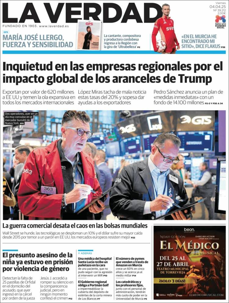 Portada de La Verdad de Murcia (España)