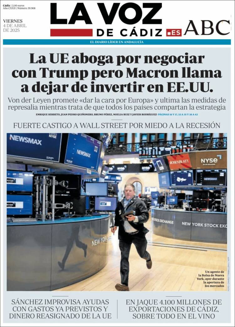 Portada de La Voz de Cádiz (España)