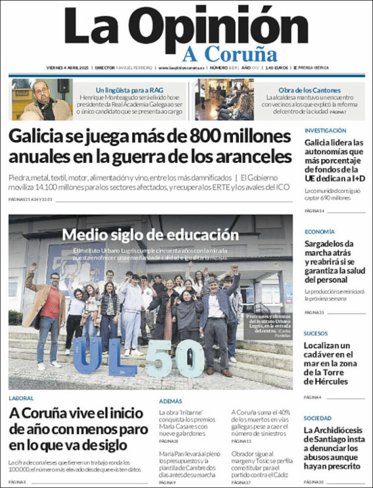 Portada de La Opinión de A Coruña (España)