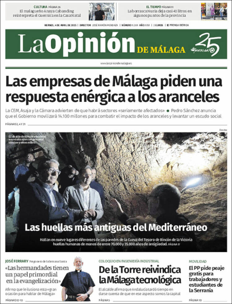 Portada de La Opinión de Málaga (España)