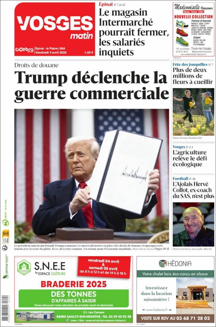 Portada de Vosges Matin (Francia)