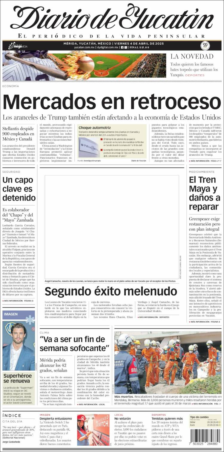 Portada de Diario de Yucatán (México)
