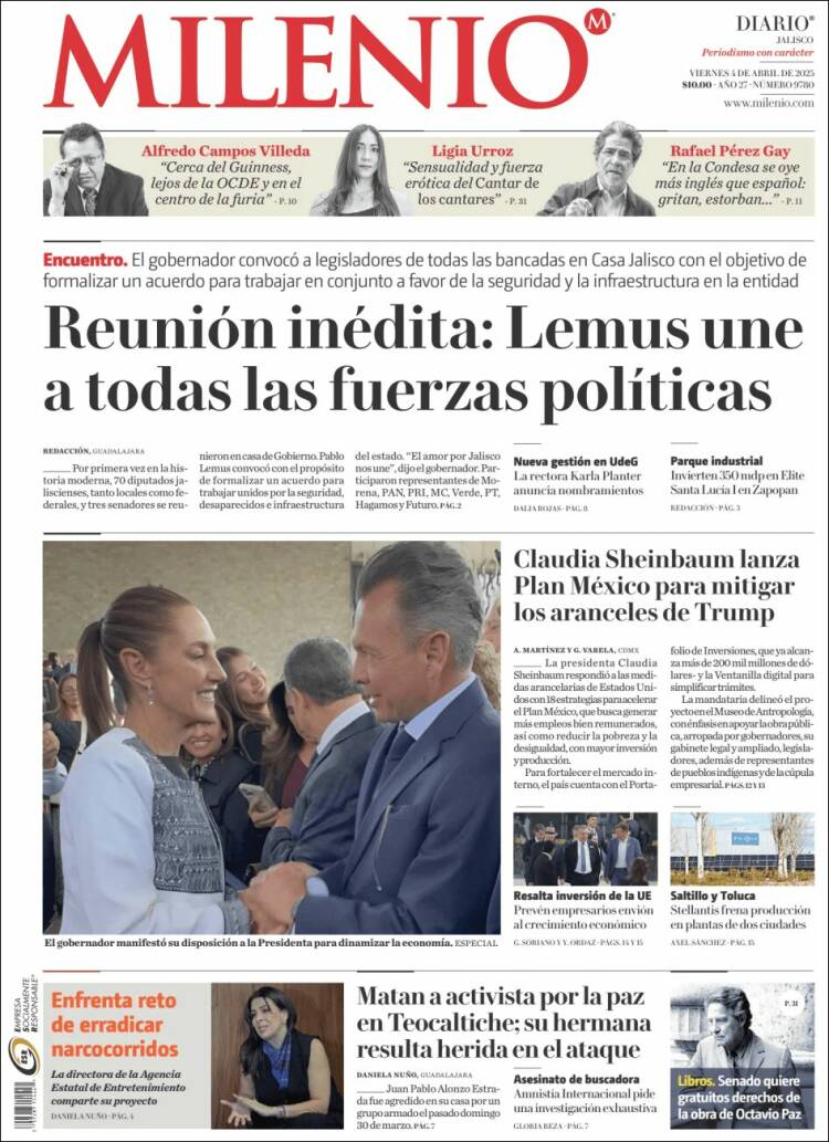 Portada de Milenio - Jalisco (México)