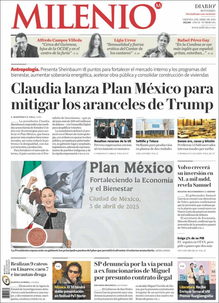 Portada de Milenio de Monterrey (México)