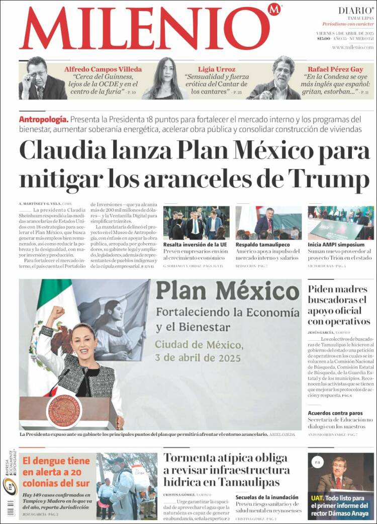 Portada de Milenio - Tamaulipas (México)
