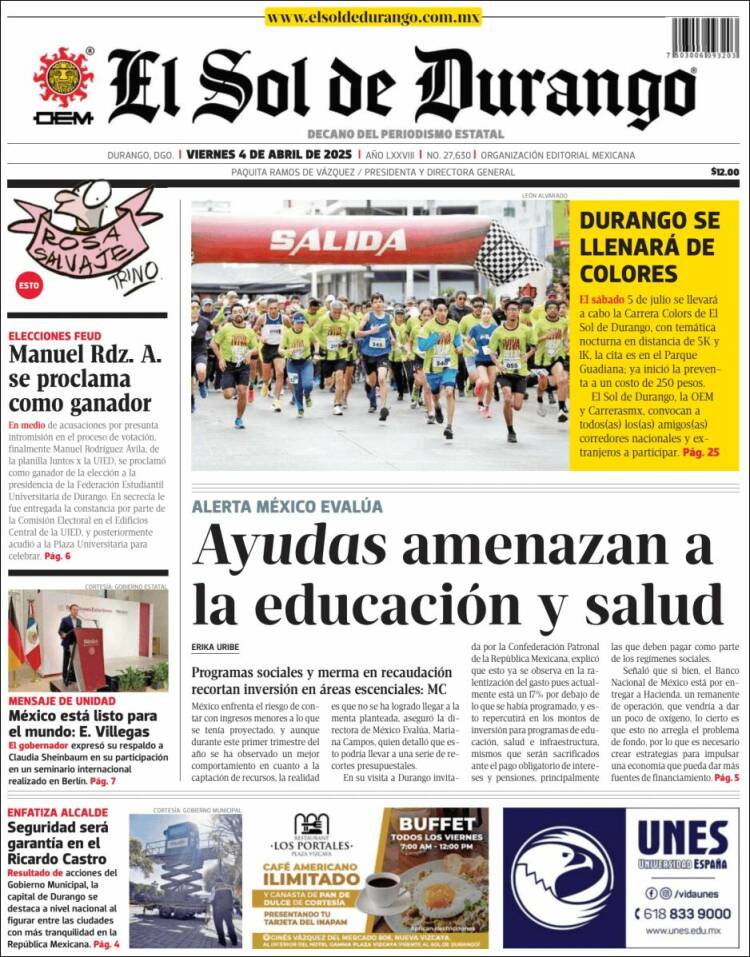 Portada de El Sol de Durango (México)