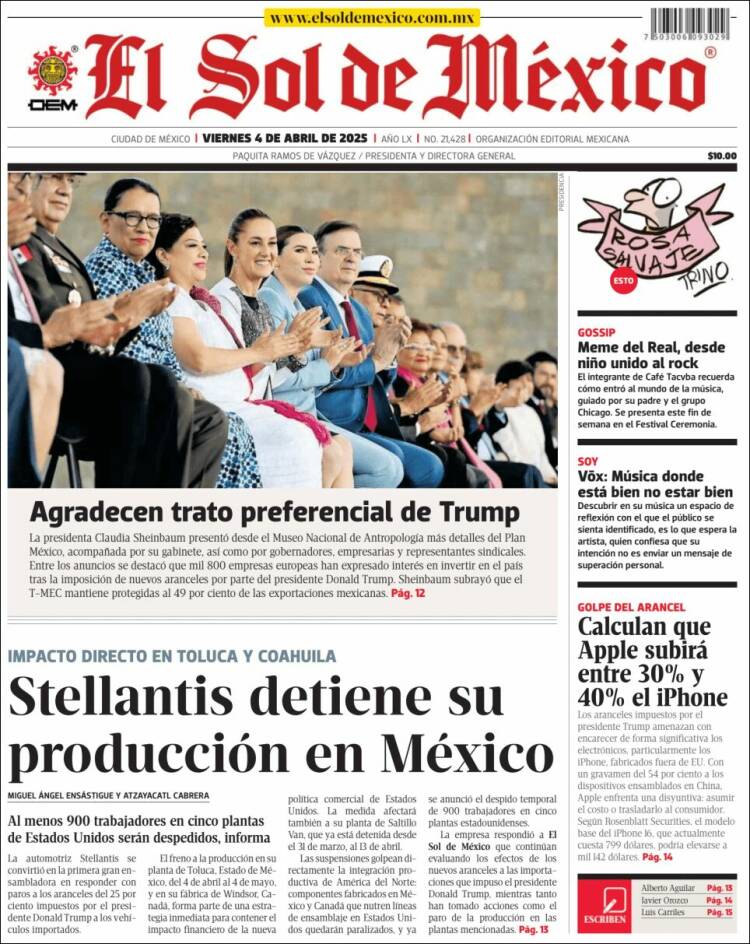 Portada de El Sol de México (México)
