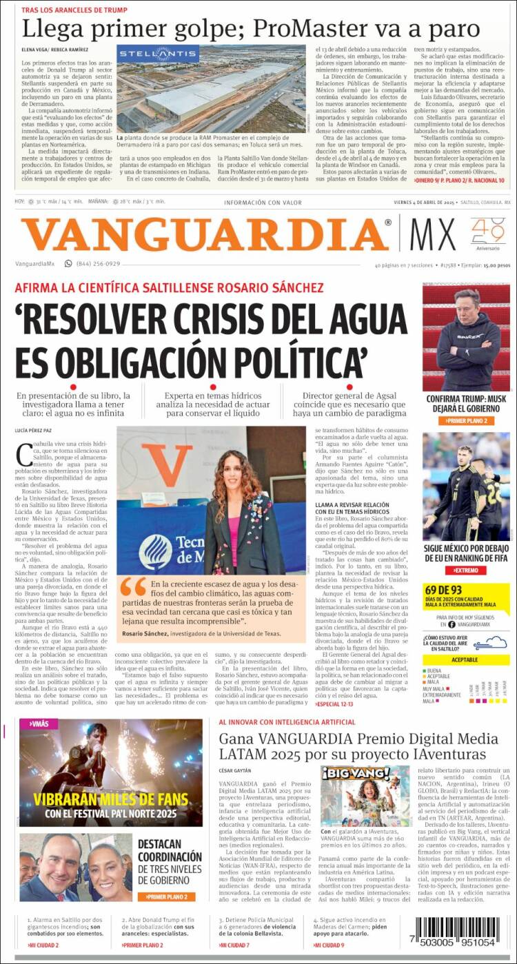 Portada de Vanguardia (México)