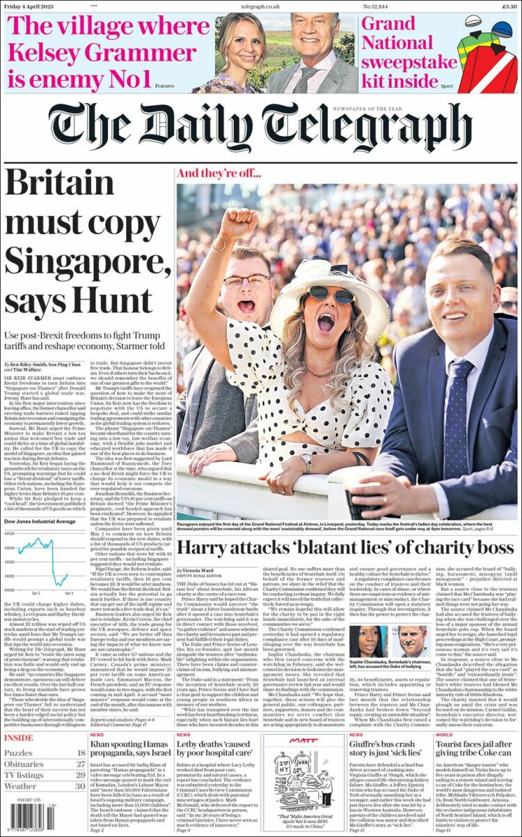 Portada de Daily Telegraph (Reino Unido)