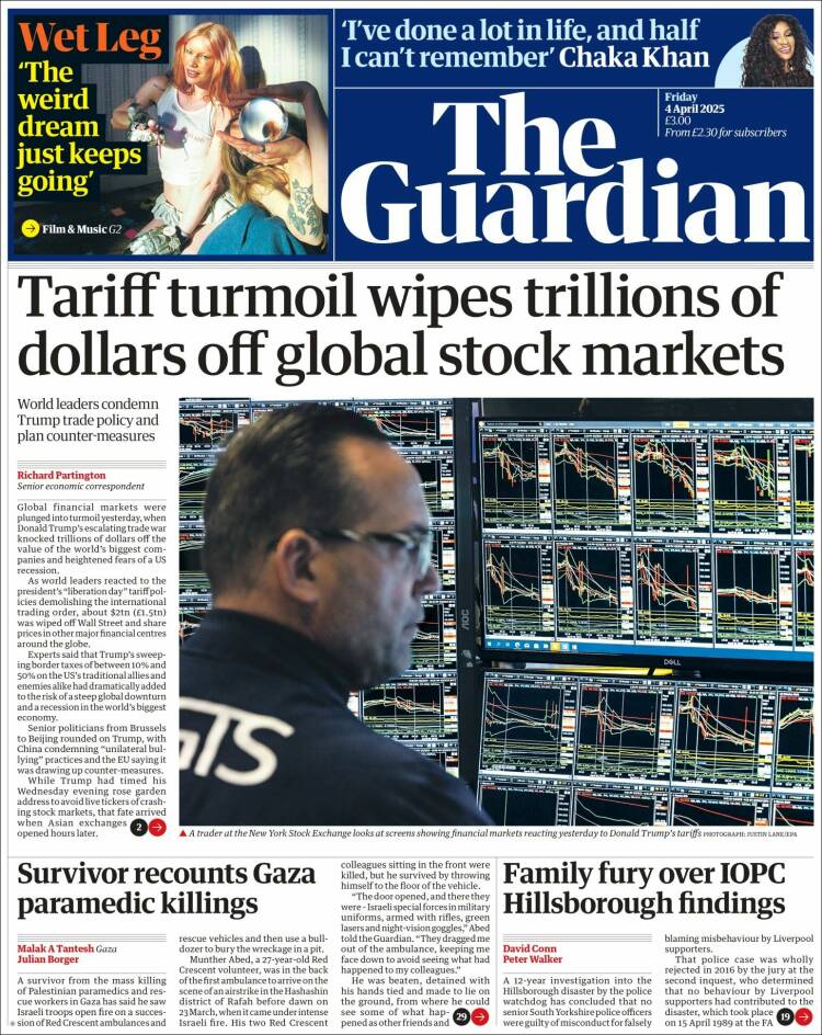 Portada de The Guardian (Reino Unido)