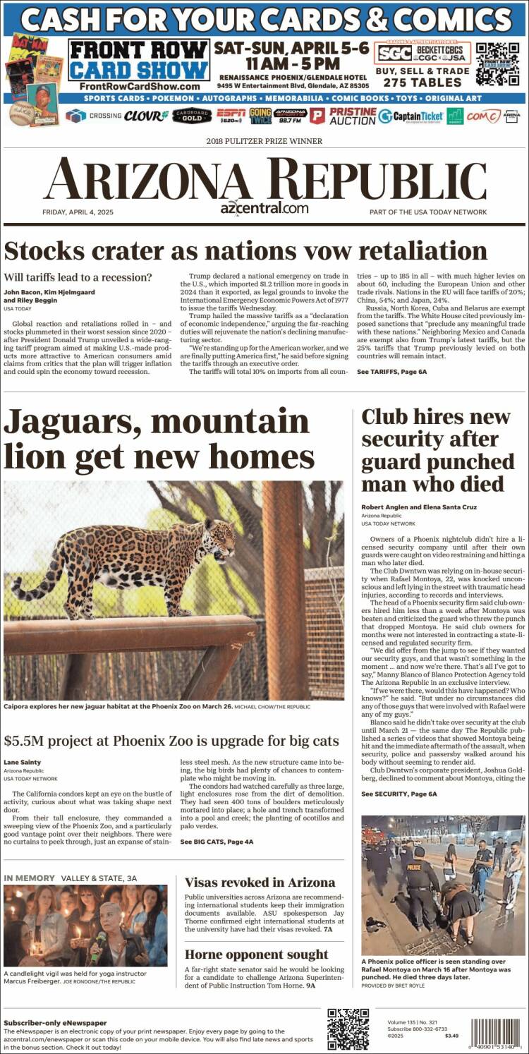 Portada de Arizona Republic News (USA)