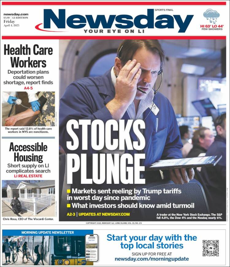 Portada de Newsday (USA)