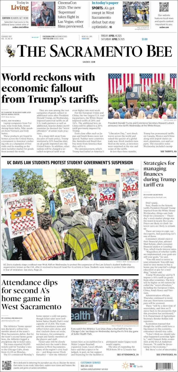 Portada de The Sacramento Bee (USA)