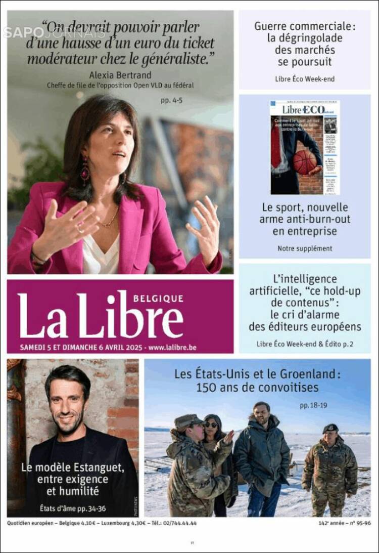 Portada de La Libre.be (B&eacute;lgica)