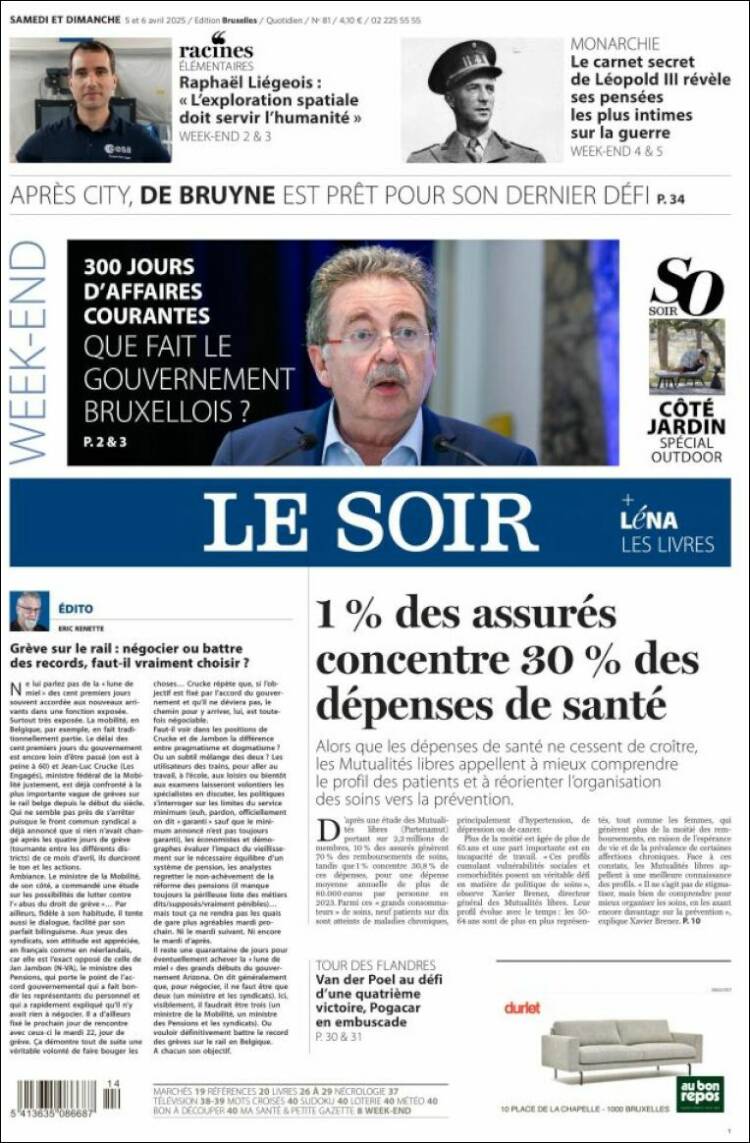 Portada de Le Soir (B&eacute;lgica)