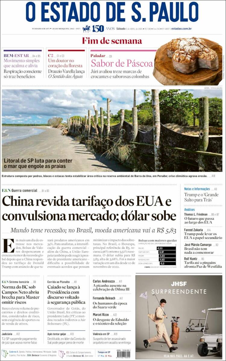 Portada de O Estado de São Paulo (Brasil)