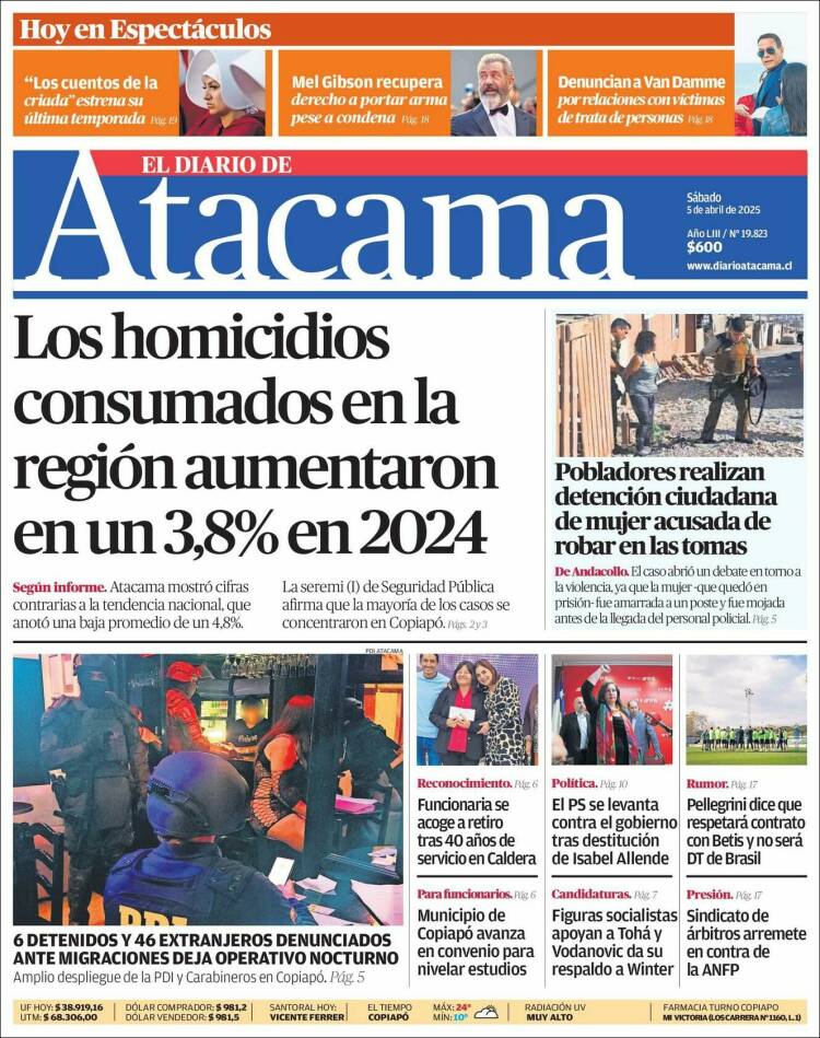 Portada de Diario de Atacama (Chile)