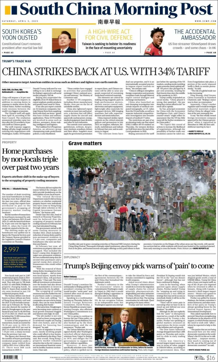 Portada de South China Morning Post (China)