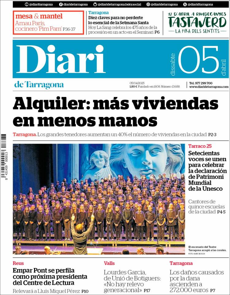 Portada de Diari de Tarragona (España)