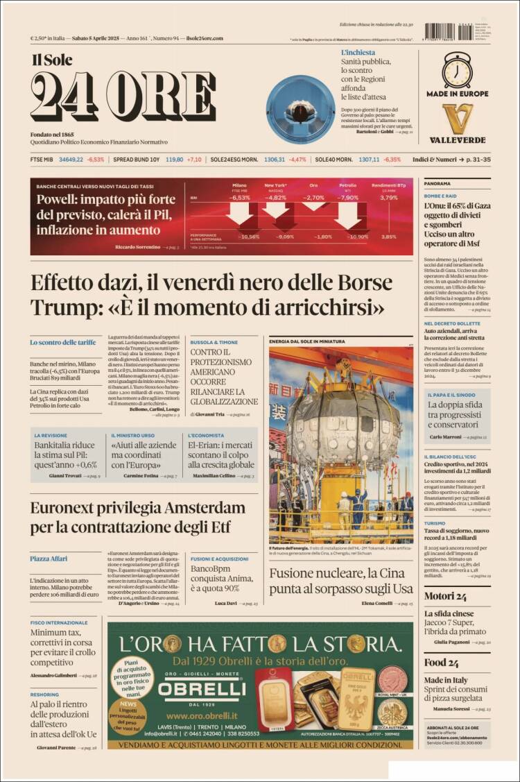 Portada de Il Sole 24 ORE (Italia)