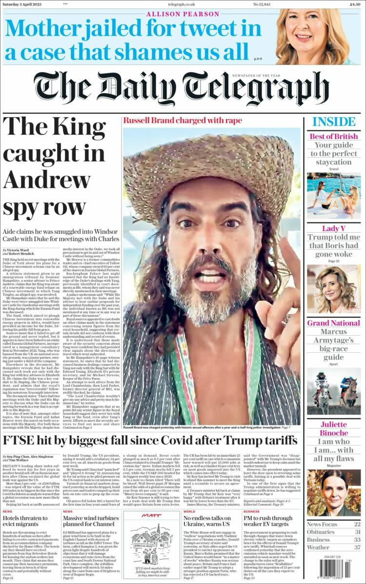 Portada de Daily Telegraph (Reino Unido)