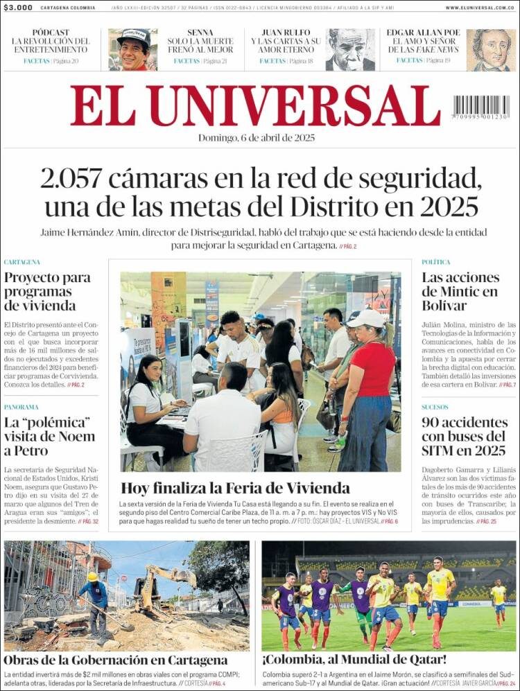 Portada de El Universal (Colombia)