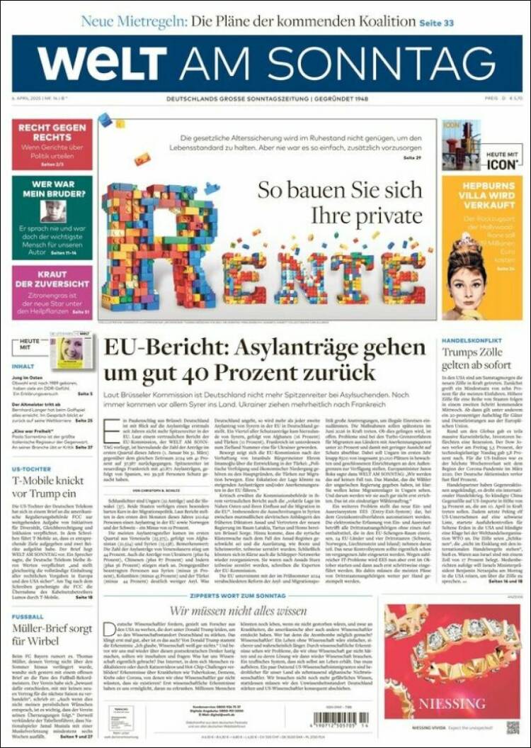 Portada de Die Welt (Germany)
