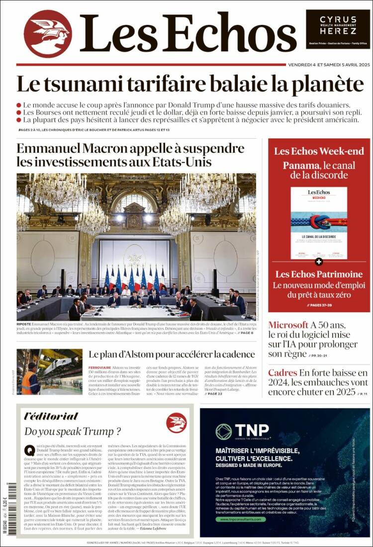 Portada de Les Echos (Francia)