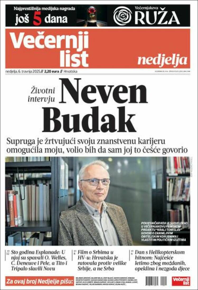 Portada de Večernji (Croacia)