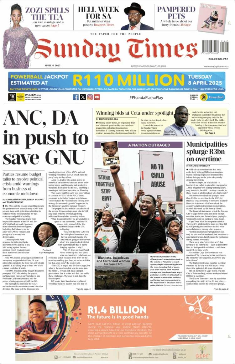 Portada de The Times (Sud&aacute;frica)