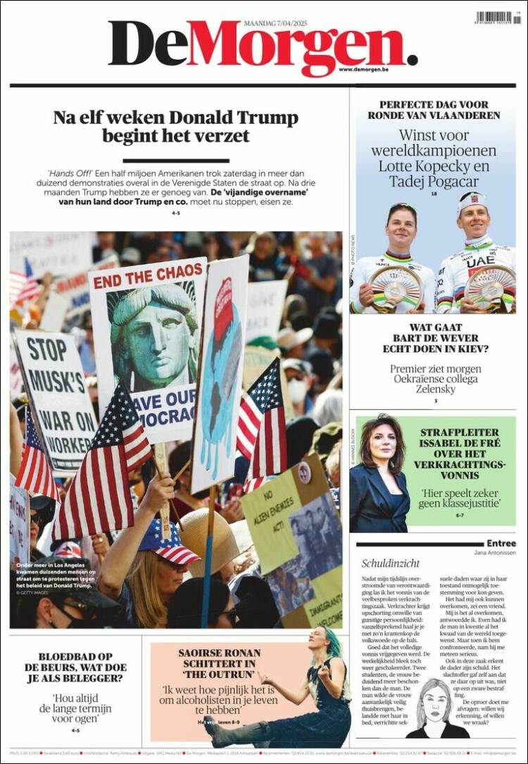 Portada de De Morgen (B&eacute;lgica)