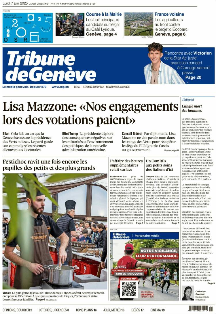 Portada de La Tribune de Genève (Switzerland)