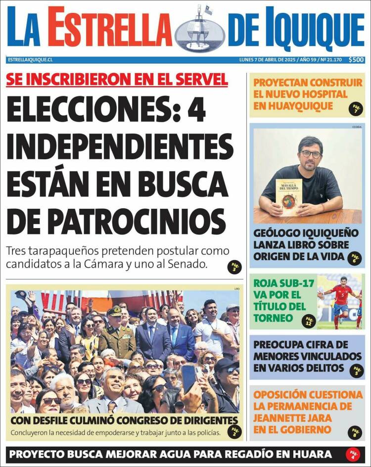 Portada de La Estrella de Iquique (Chile)