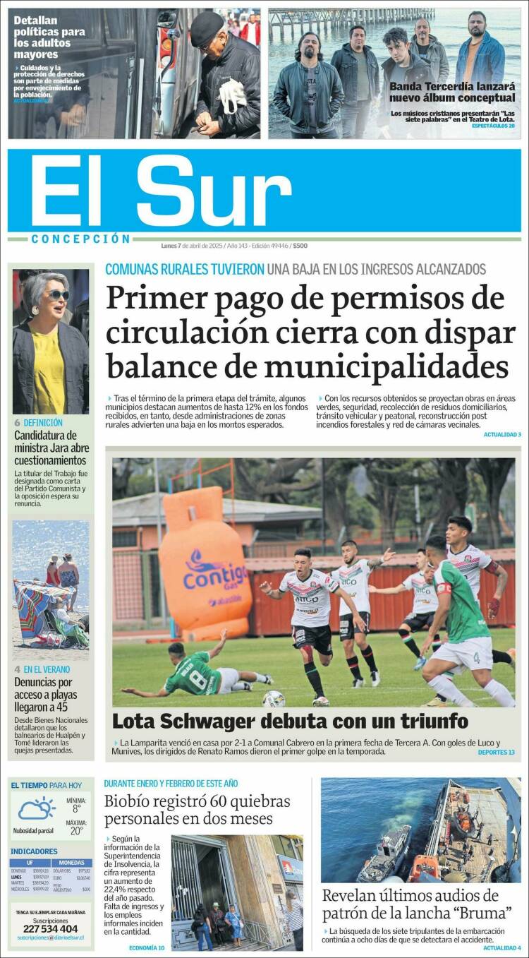 Portada de El Sur (Chile)