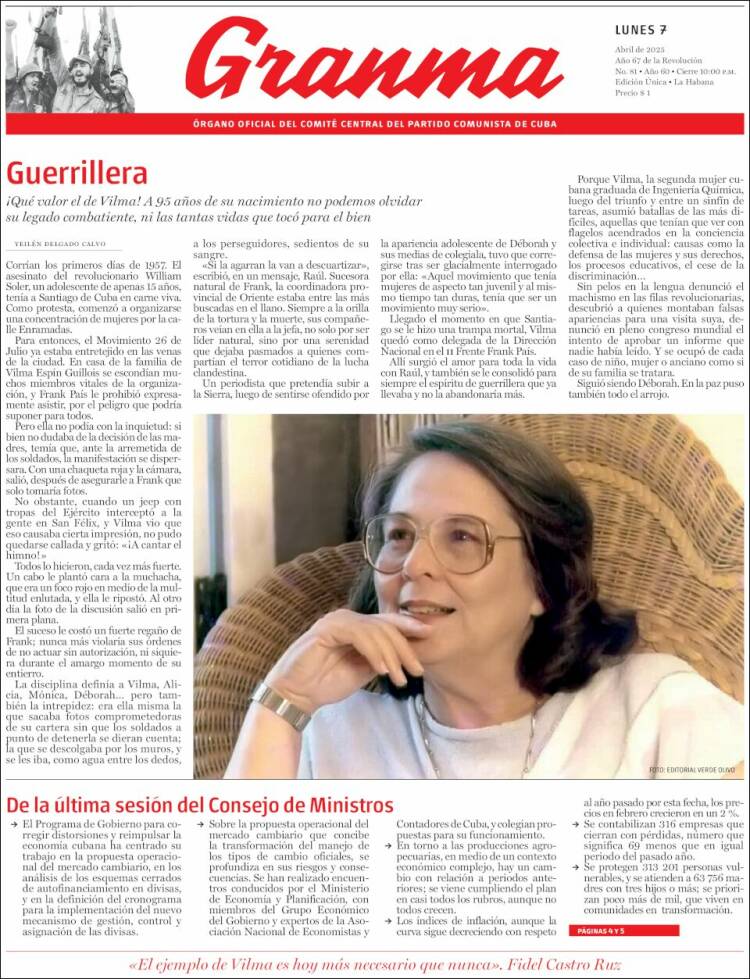 Portada de Granma (Cuba)