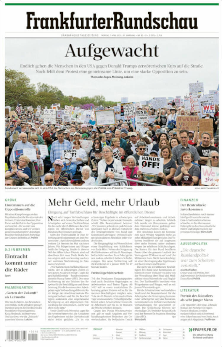 Portada de Frankfurter Rundschau (Alemania)