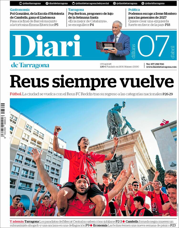 Portada de Diari de Tarragona (España)