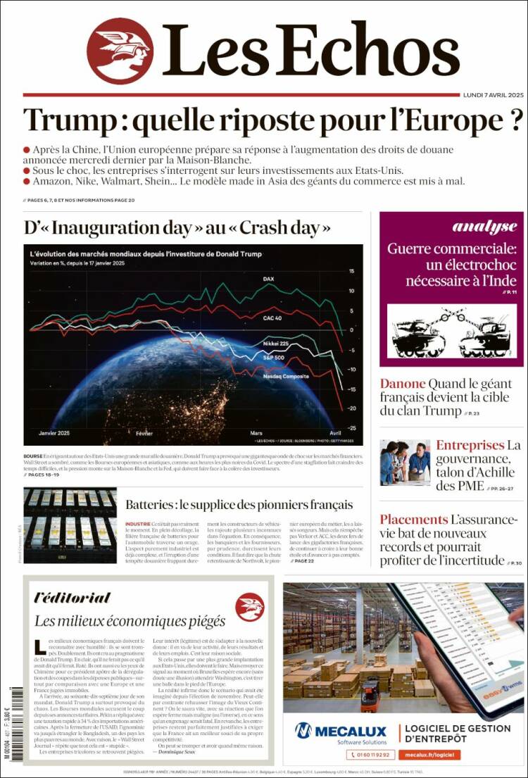 Portada de Les Echos (France)
