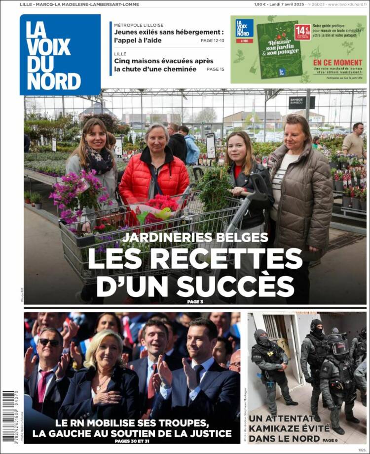 Portada de La Voix du Nord (Francia)
