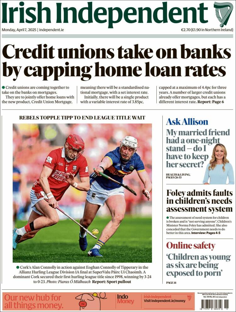 Portada de Irish Independent (Irlanda)