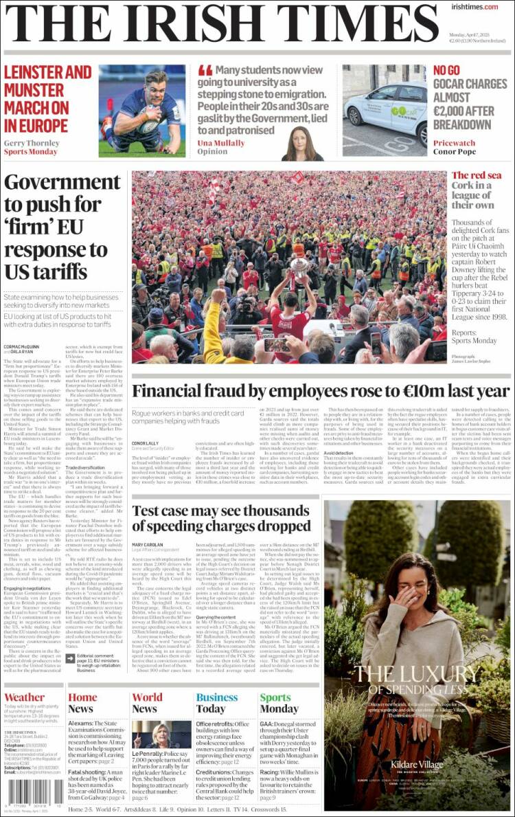 Portada de Irish Times (Irlanda)