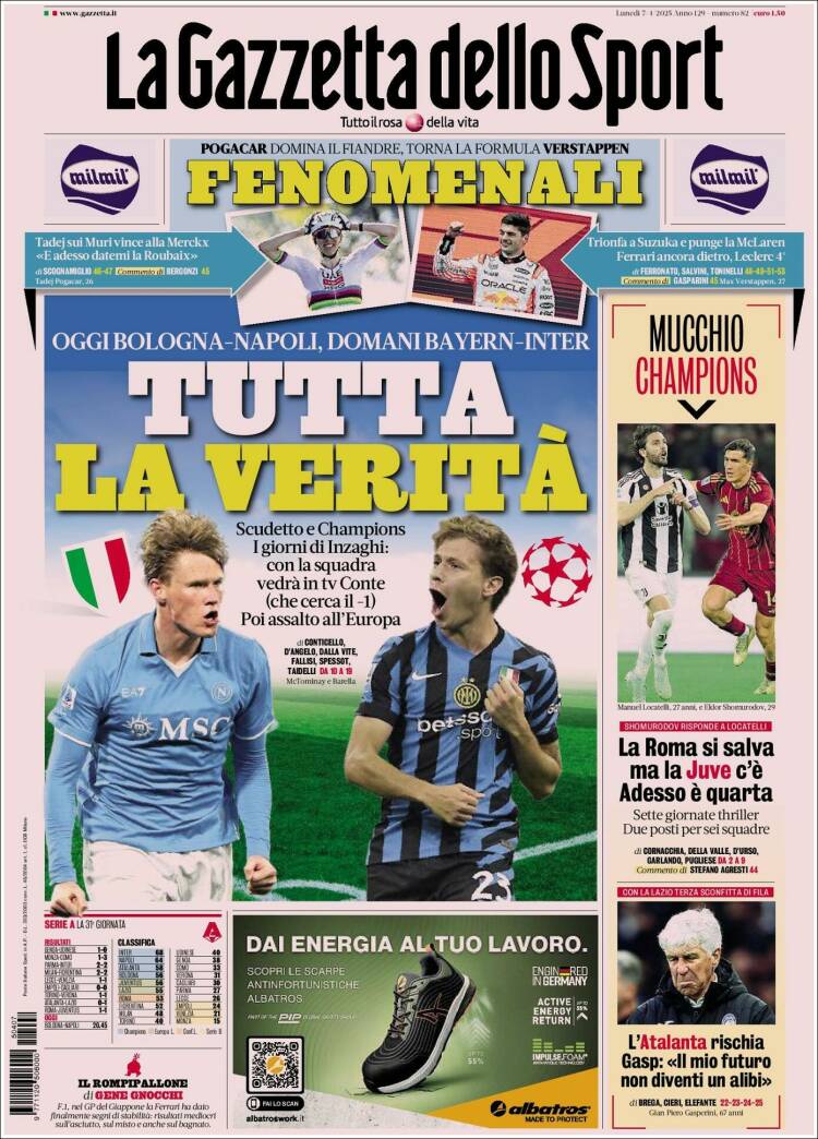 Portada de La Gazzetta dello Sport (Italia)