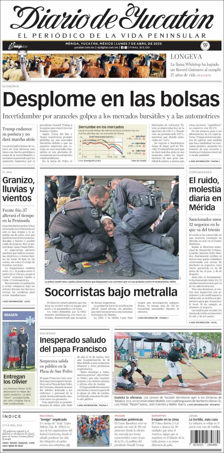 Portada de Diario de Yucatán (México)