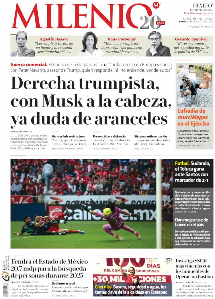 Portada de Milenio - Estado de México (México)