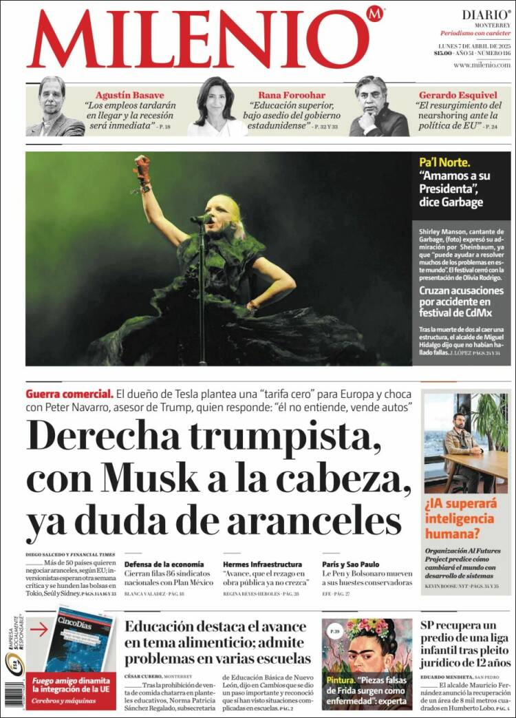 Portada de Milenio de Monterrey (México)
