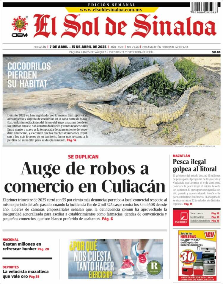 Portada de El Sol de Sinaloa (México)