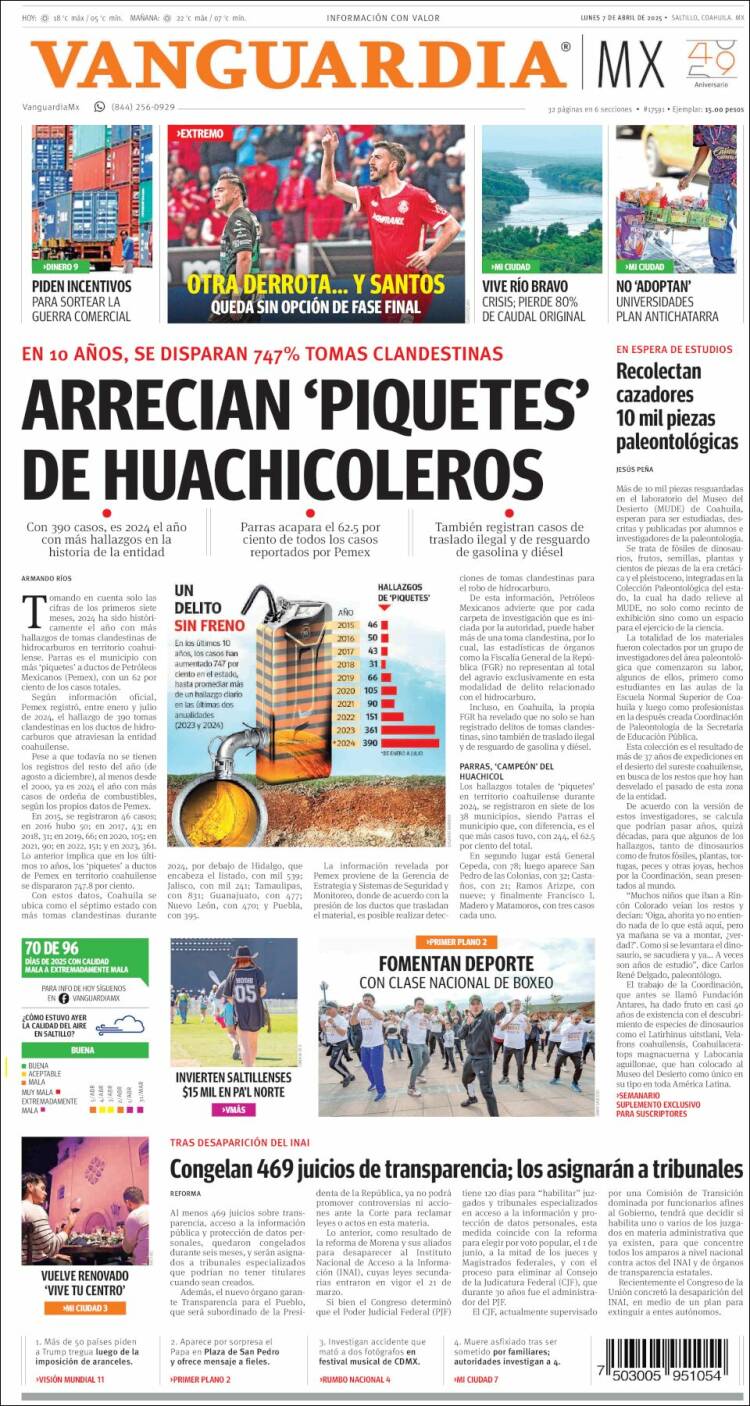 Portada de Vanguardia (México)